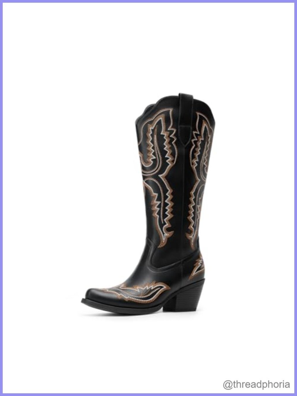 Knee High Western Cowboy Boots Faux Leather Square Toe Women
